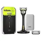 Gillette Labs Nassrasierer Herren, Rasierer mit Reinigungs-Element + Reise-Etui zur Aufbewahrung für unterwegs + 2 Rasierklingen, Premium-Magnetdock