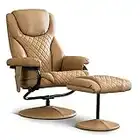 MCombo Recliner with Ottoman, Reclining Chair with Massage, 360 Swivel Living Room Chair Faux Leather, 4901 (Cognac)