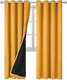 Waple rideau occultant œillet pour le salon Maison de mode simple jaune moutarde, doublure noire 140*100cm 2 Pièces Rideaux et Draperies Intérieurs 3D Rideau Occultant avec Anneau Silencieux pour Cham