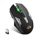 KUIYN Mouse Silenzioso da Gioco Wireless 2.4G, Ricaricabile, Batteria A lunga Durata, Luce LED a 7 Colori, 2400 DPI, Risparmio Energetico Intelligente, Clic Silenzioso, Ottico, per PS4, XBOX (Nero)