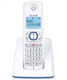 Alcatel F530 - Telefono cordless con blocco avanzato delle chiamate, vivavoce, ampio schermo retroilluminato, suonerie VIP, 10 melodie di chiamata, bianco/blu, versione FR