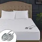 Hyde Lane Dual Control Heated Mattress Pad California King Cotton, Quilted Electric Bed Warmer with 20 Heat Settings & Auto Shut Off, Fits Up to 18 Inch