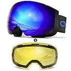 Odoland Kit de Lunettes de Ski Magnetique, avec Lentille détachable, Masque de Snowboard Hommes et Femmes, Anti-UV400, Anti-Buée, Coupe-Vent, Lunettes de Protection Sphérique, Noir Bleu VLT15%