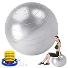 BelonLink Ballon de Gymnastique, Boule d'assise, Balle de Yoga, Balles d'exercices Fitness, Grossesse, Anti-éclatement et très épais, avec Pompe à air, Pilates Core Training Physique 55cm (Argent)