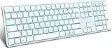 Generische beleuchtete kabellose Tastatur für Mac, ultradünne wiederaufladbare kabellose QWERTZ-Tastatur, 3 Bluetooth-Kanäle, mit 7 Hintergrundbeleuchtungen für MacBook, iOS, iPad, Imac, Silberweiß