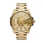 Diesel Men's 51mm Mega Chief Automatic Stainless Steel Mechanical Watch, Color: Gold (Model: DZ7456)