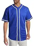 Hat and Beyond Mens Baseball Jersey Button Down Shirts Active Team Sports Uniforms, Royal Blue, Large