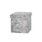 Large Ottoman Foldaway Storage Blanket Toy Box Bench Crushed Velvet Pouffe Footstool Ottoman (Silver, 38cm x 38cm)