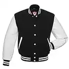 Warrior Gears Veste bomber classique rétro pour homme avec corps en laine et manches en cuir, Corps noir - Manches en cuir blanc, M