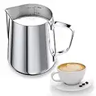 Newaner 350ml Jarra Leche Barista 304 Acero Inoxidable, Jarra de Leche con Marca de Medición 12oz, Jarra Cafe para Capuchino, Espresso, Latte Art, Perfecta para Los Amantes del Café, Plata