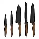 hecef Set Coltelli da Cucina Professionali, 5 Pezzi Set Coltello Da Cucina, Set di Coltelli in Acciaio Inox con Rivestimento Antiaderente Nero e Impugnatura Ergonomica Retrò