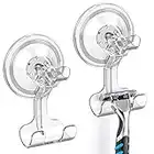 LUXEAR Suction Cup Hooks, 2 Pack Shower Razor Holder Removable & Reusable Suction Hooks for Shower Wall Waterproof Powerful Suction Hanger for Towel Loofah Bathroom Kitchen Storage Hook Weather Hanger