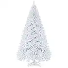 Goplus White Artificial Christmas Tree, 9ft Premium Unlit Hinged Spruce Full Tree, with Metal Stand, Easy Assembly, for Indoor and Outdoor Use