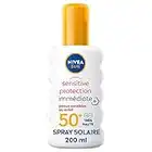 NIVEA SUN Spray solaire Sensitive protection immédiate FPS 50+ (1x200 ml), protection solaire adaptée aux peaux sensibles, écran solaire texture légère & non grasse