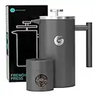 Coffee Gator Caffettiera Francese - Caffè caldo piu' a lungo - Doppia parete Acciaio inox isolato - Piccolo contenitore per caffè - 1 litro - Gris