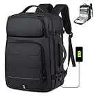 Toketa Expandable Travel Laptop Backpack with USB Charging Port, Flight Approved 17.3'' Oxford Waterproof Carry on Travel Backpack, Lightweight Anti Theft College Backpack, Office, Black