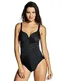 DELIMIRA Women's Plain Sweetheart Modest One Piece Swimsuit Bathing Suit Black 2