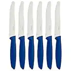 Tramontina Kitchen Knives Set of 6, Serrated Fruit Tomato Cooking Knife, Vegetable Chopper Peeler, Stainless Steel, Multipurpose, Rounded Tip, Blue, 23498155