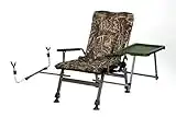 Carp F5R ST/P Chaise de pêche avec hauteur supplémentaire, tablette et support de canne à pêche Motif camouflage Pour la pêche à la carpe