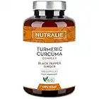 CURCUMA BIO Gélules - Pipérine et Curcumine - 1300mg Haute Dose - Poivre Noir et Gingembre - 120 Gélules Organic Turmeric Black Pepper Ginger Nutralie (Sans goût)