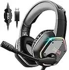 EKSA E1000 USB Gaming Headset für PC - Over Ear Headphones mit Kabel, Nosie Cancelling Mic, Surround Sound, RGB Beleuchtung - Gaming Kopfhörer mit Mikrofon für PS4/PS5 Konsole, Laptop