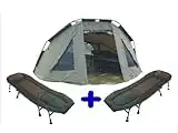 Karpfenzelt + 2 x 8-Bein-Karpfenliegen (Tragkraft 140kg) 5 Seasons, 2 Mann Dome (302cmx272cmx146cm) Zelt + Gummihammer, Traumpaket, Set, Outdoor, Camping