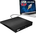 Gotega External DVD Drive, USB 3.0 Portable CD/DVD +/-RW Drive/DVD Player for Laptop CD ROM Burner Compatible with Laptop Desktop PC Windows Linux OS Apple Mac Black