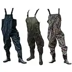 DNA Leisure New Green Camo or Black PVC Fly Carp Coarse Fishing Chest Waders with Elastic Quick Release Buckle Straps and Anti-Slip Moulded Boots/Wellies (EU Size: 43, UK Size 9, Green)