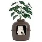 Hawthypet Litter Box Enclosure, Cat Litter Box Furniture Hidden, Includes Faux Plant and Real Stones