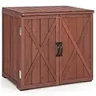 TANGZON Wooden Storage Shed, Outdoor Tool Storage Chest with Double Doors, Utility Varnished Tool Cabinet Organizer for Garden, Balcony, Patio, Lawn and Courtyard