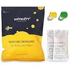 wisedry 50 Gram [10Packs] Sachets de Gel de silice Sachets déshydratants Paquets Micro-Ondes Réactivation Rapide avec Perles indicatrices pour coffres-forts pour Armes à feu de qualité Alimentaire