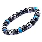 UEUC Bracelet Triple Protection Oeil de Tigre Perles en hématite et Obsidienne Noire de