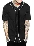 Hat and Beyond Mens Baseball Button Down Jersey (Large, 01up01_Black/White)