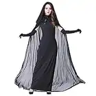 Myir Disfraz de Novia Fantasma de Halloween Mujer, Disfraz de Bruja Vampiro Vestido Adulto Disfraces Carnaval Cosplay (L, Negro)