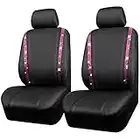 CAR PASS Bling Car Seat Covers, Shining Rhinestone Diamond Waterproof Faux Leather Two Front Only Universal Fit 95% Automotive Glitter Crystal Sparkle Strips for Cute Women Girl, 2PCS (Pink Diamond)