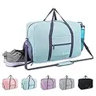 Gym Bag Womens Mens Travel Duffel Sports Bag Weekend Overnight Holdall with Shoes Comparment and Wet Pocket, Mint Green (Upgraded Double-Layered)