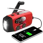 Emergency Hand Crank Radio with LED Flashlight for Emergency, AM/FM NOAA Portable Weather Radio with 2000mAh Power Bank Phone Charger, USB Charged & Solar Power for Camping, Emergency