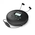 Oakcastle CD100 Rechargeable Bluetooth CD Player | 12hr Portable Playtime | In Car Compatible Personal CD Player | Headphones Included, AUX Output, Anti-Skip Protection, Custom EQ, CD Walkman (Black)