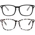 livho 2 Pack Blue Light Blocking Glasses, Computer Reading/Gaming/TV/Phones Glasses for Women Men,Anti Eyestrain & UV Glare (Matte Black+Leopord)