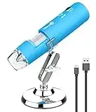 Wireless Digital Microscope Handheld USB HD Inspection Camera 50x-1000x Magnification with Stand Compatible with iPhone, iPad, Samsung Galaxy, Android, Mac, Windows Computer (Blue)