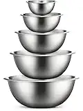 FineDine Mixing Bowls Set - 5-Piece, Easy-Grip, Stainless Steel Mixing Bowls for Baking, Cooking, Salad & Food Prep - Large, Medium and Small Metal Nesting Bowls