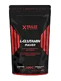 XTRAZE® L- Glutammina in Polvere 500 g, 100% Puro e Senza Sapore 100 giorni de Alto Dosaggio Vegan (5g per giorne), Aminoacido per L'allenamento con i Pesi, Bodybuilding, Fitness, Qualitá Tedesca.