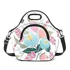 Nuovoware Borsa Termica Pranzo, Borsa Termica Porta Pranzo con Tracolla Regolabile e Tasca Frontale a Cerniera, Borsa da Picnic in Neoprene Morbida Multiuso Porta Pranzo Termico, Rose Bianco