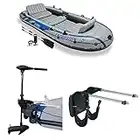 Intex 5 Person Inflatable Fishing Boat, Trolling Motor, & Boat Motor Mount Kit