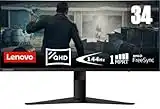 Lenovo G34w-10 86,4 cm (34 Zoll, 3440x1440, QHD, 144Hz, entspiegelt) Monitor (HDMI, DisplayPort, 4ms Reaktionszeit, AMD Radeon FreeSync, höhenverstellbar) schwarz