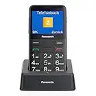 Panasonic KX-TU155 Téléphone portable SIM pour personnes âgées Écran 2,4" Mémoire jusqu'à 32 Go Bouton d'urgence avec station de charge Noir