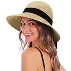 Women's Sun Hats UV Protection Large Wide Brim Hat Women Packable Sun Hat for Women Straw Hats, Natural, 6 3/4-7 1/8