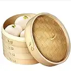 Bamboo Steamer 10 Inch, 2 Tier Steamer Basket & Lid, Dumpling Steamer, Dim Sum Steamer Basket, with Round Shape Mesh Non-Stick Pad, Steaming for Vegetables, Bao Bun, Rice, Chicken, Fish & Meat