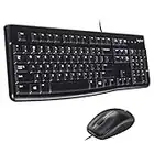 Logitech MK120 Combo con Teclado y Ratón con Cable para Windows, Ratón Óptico con Cable, Teclado de Tamaño Completo, USB Plug-and-Play, Compatible con PC y Portátil, Disposición QWERTY Español - Negro