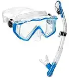 Phantom Aquatics Rapido Boutique Collection Clareza Panoramic View Tempered Glass Lens Snorkel Mask | Mascara De Snorkel | Premium Dry Top Snorkeling Set (Blue)